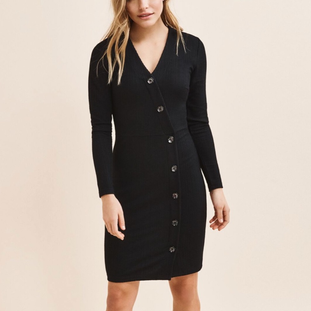 Dynamite Ribbed Black Button Front Dress - NWOT